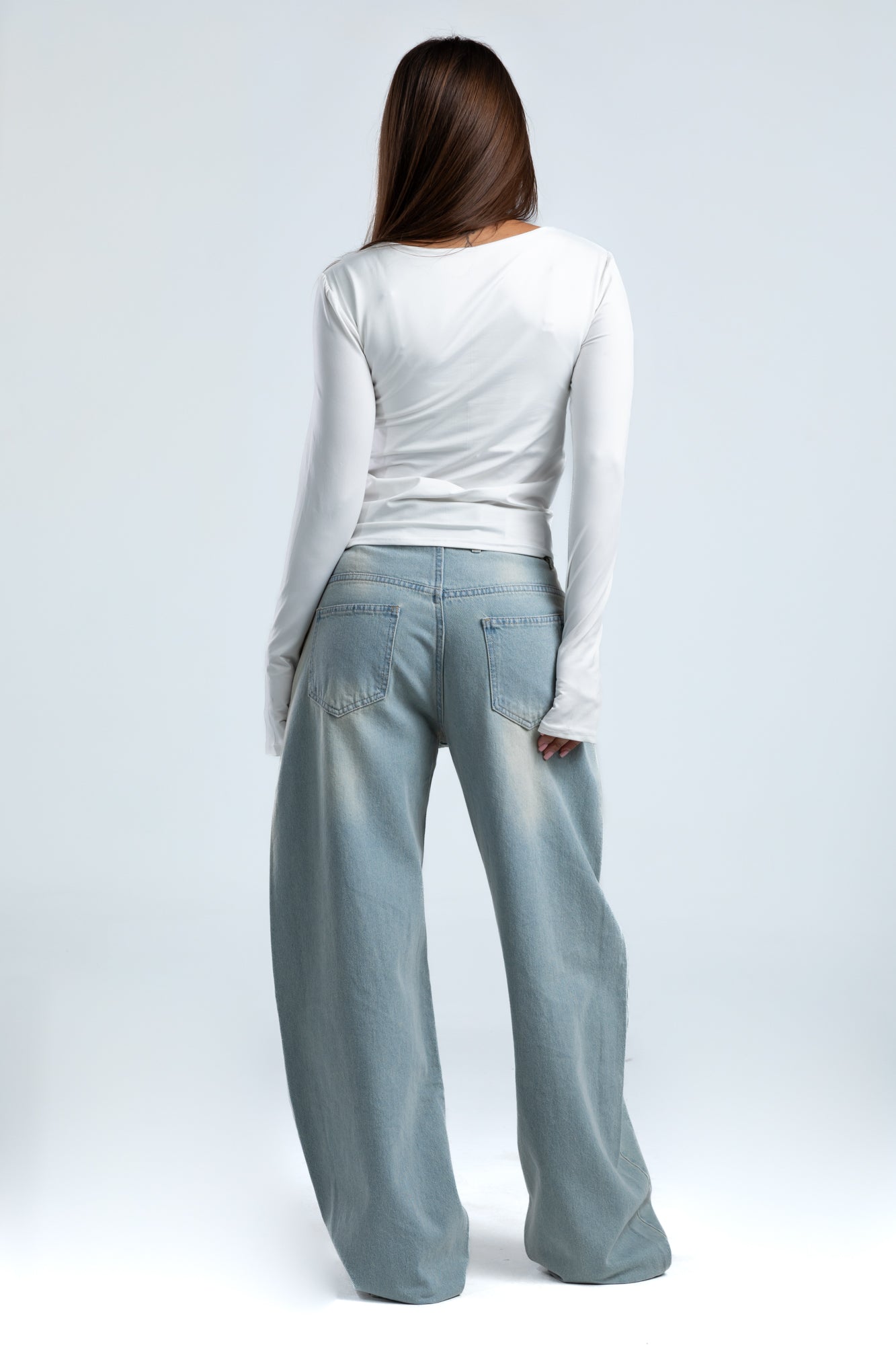 1004-Dusty Blue Curve Tapered Jeans