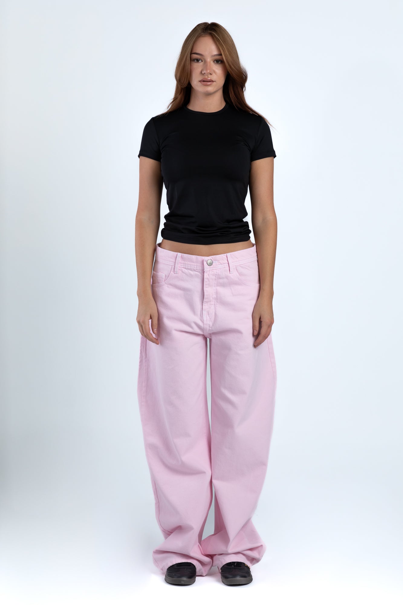 1001-Bubble Blush Curve Relaxed Tapered Jeans