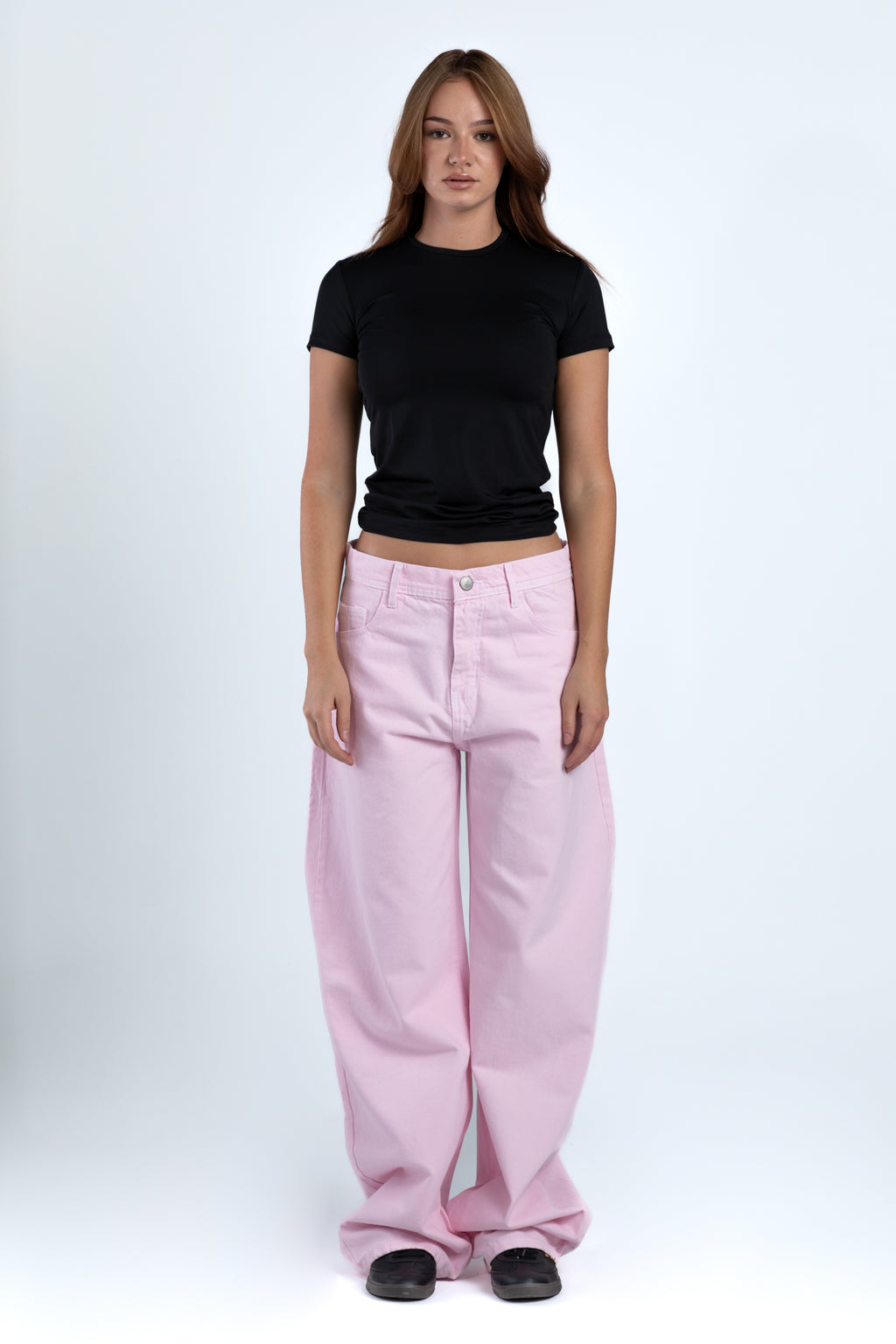 1001-Bubble Blush Curve Relaxed Tapered Jeans