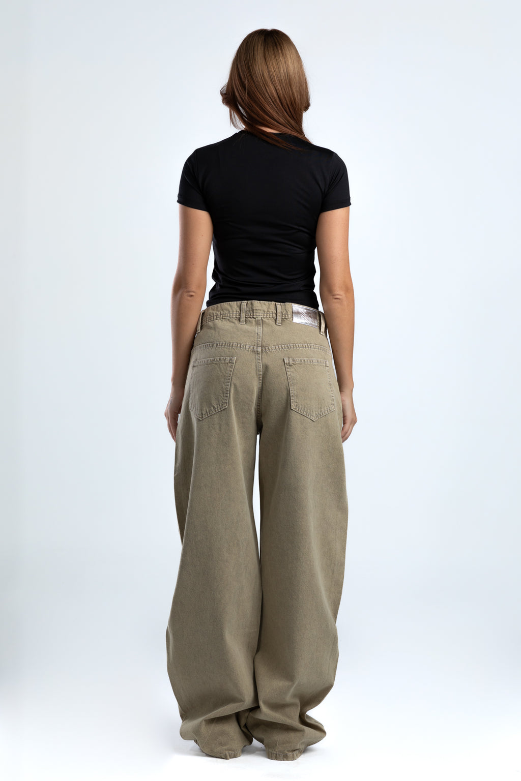 1002-Rhinestone Earthy Beige Curve Tapered Jeans