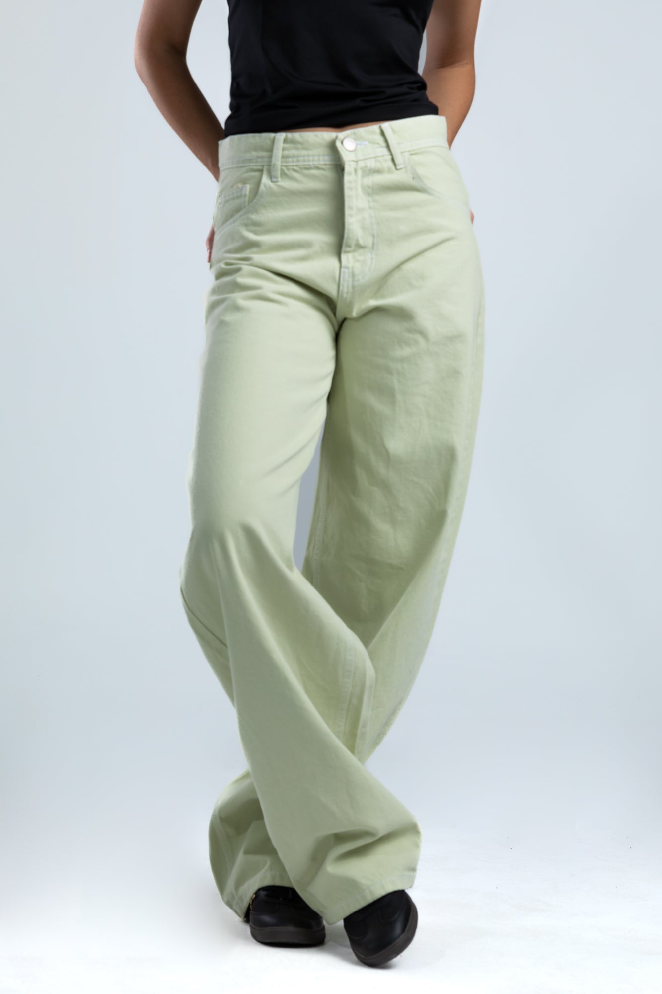 1011-Matcha Mist Curve Tapered Pants