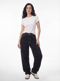 Straight Flipped Pocket — Pure Black Grey Stitch 1084