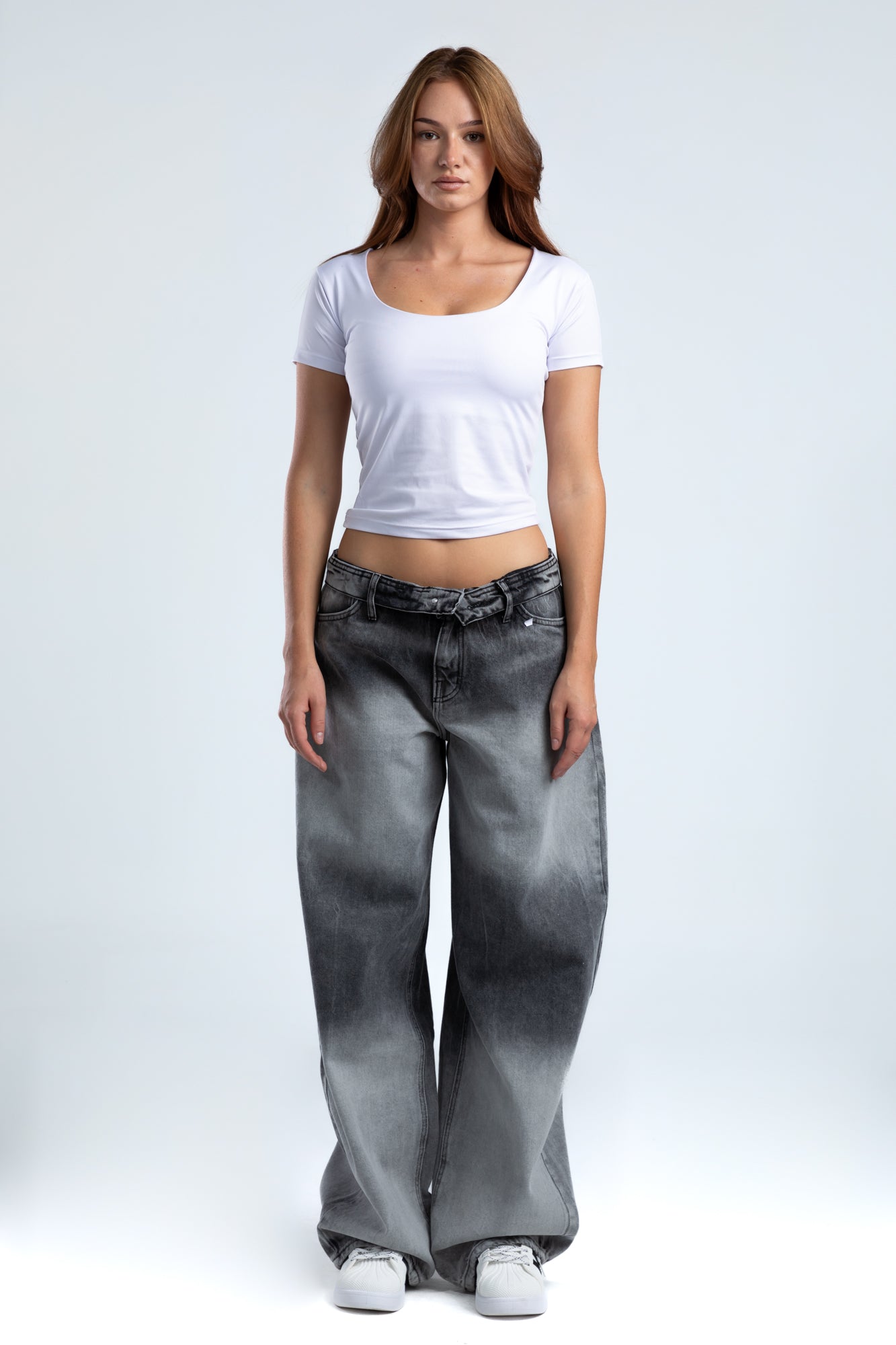 1021-Grey Slay Waist Rewind Tapered Jeans