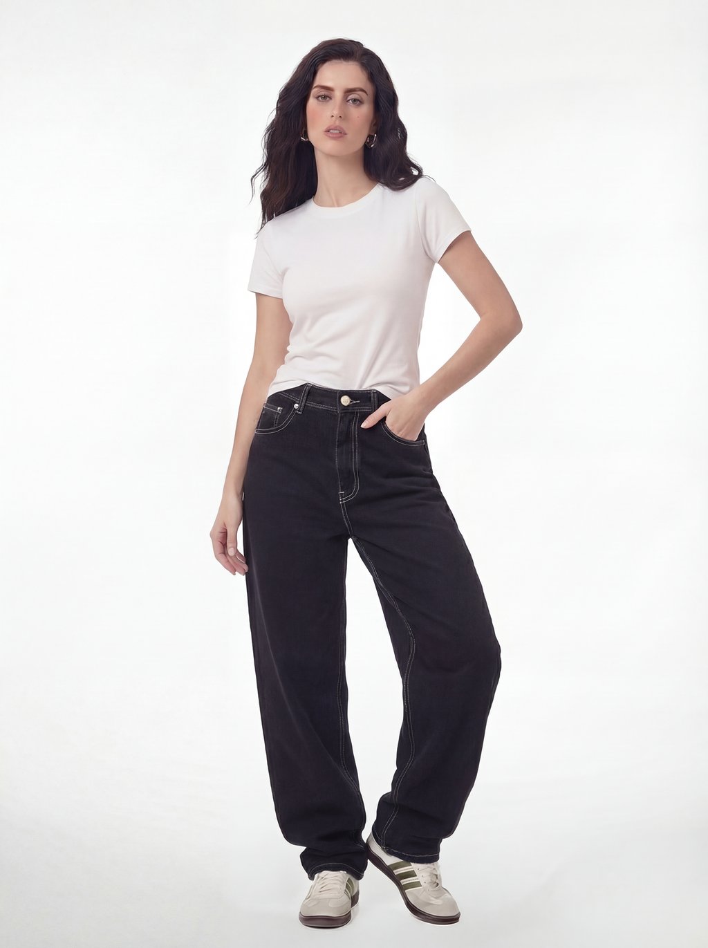 Straight Flipped Pocket — Pure Black Grey Stitch 1084