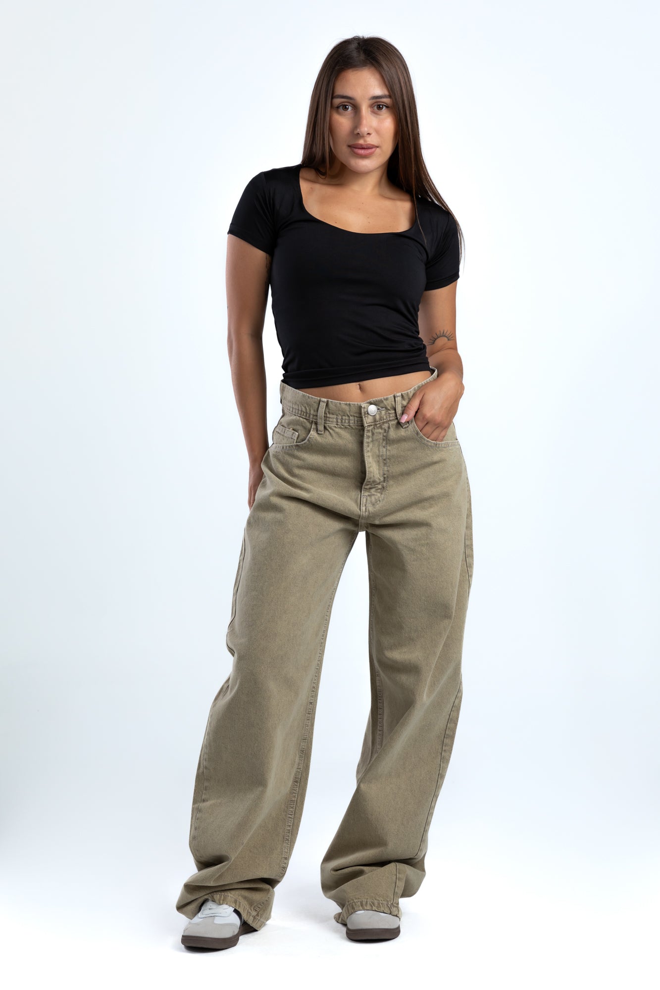 1005-Earthy Beige Curve Tapered Jeans