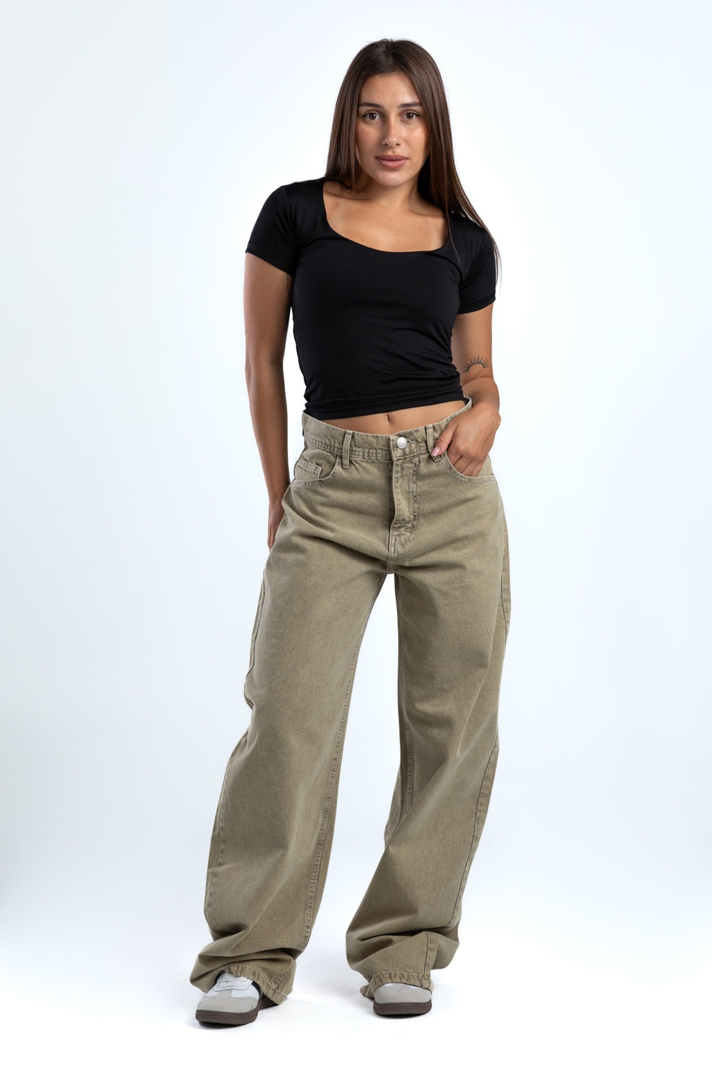 1005-Earthy Beige Curve Tapered Jeans