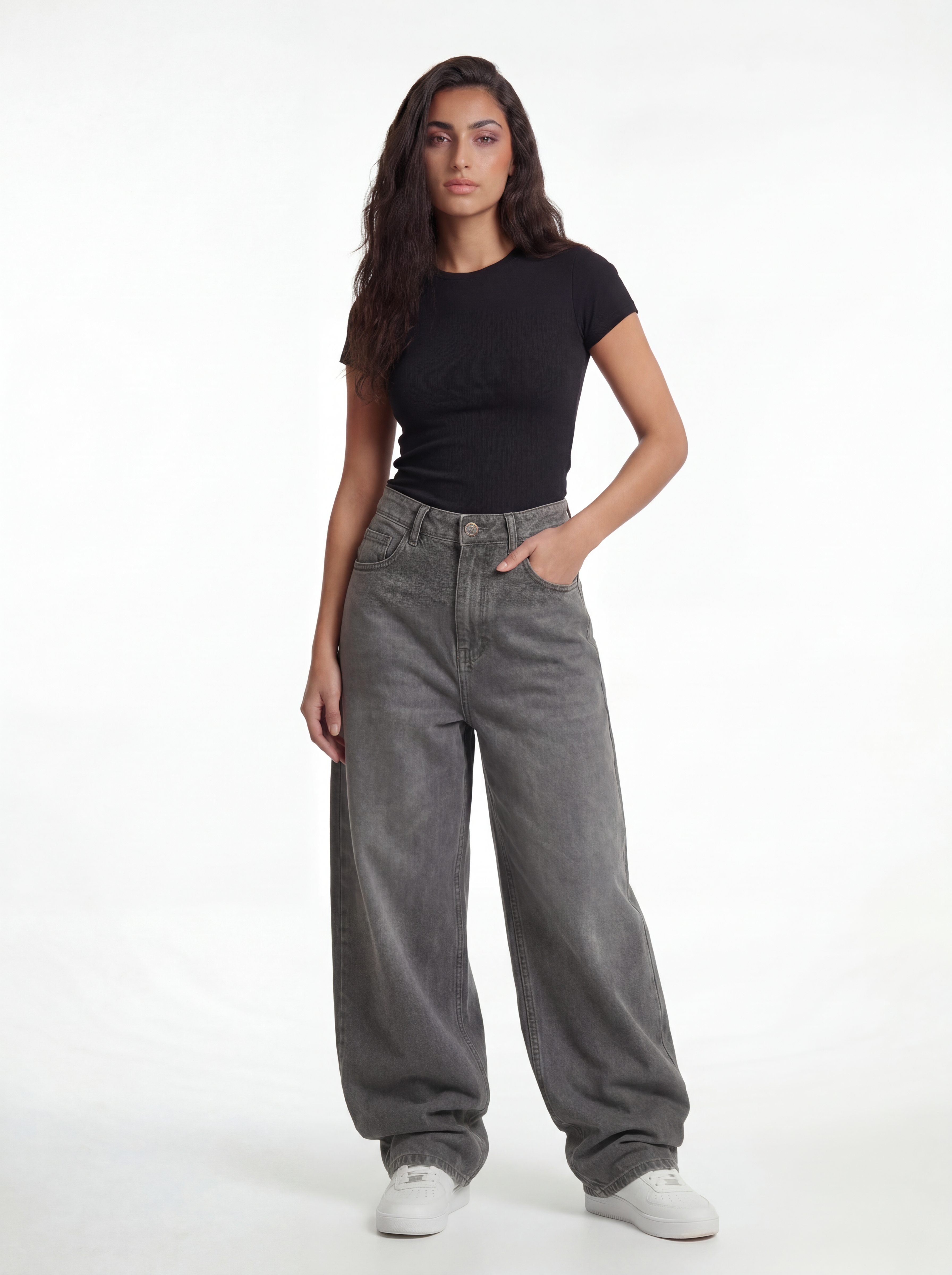 Baggy Fit Denim – Light Ash Grey Stitch 1136