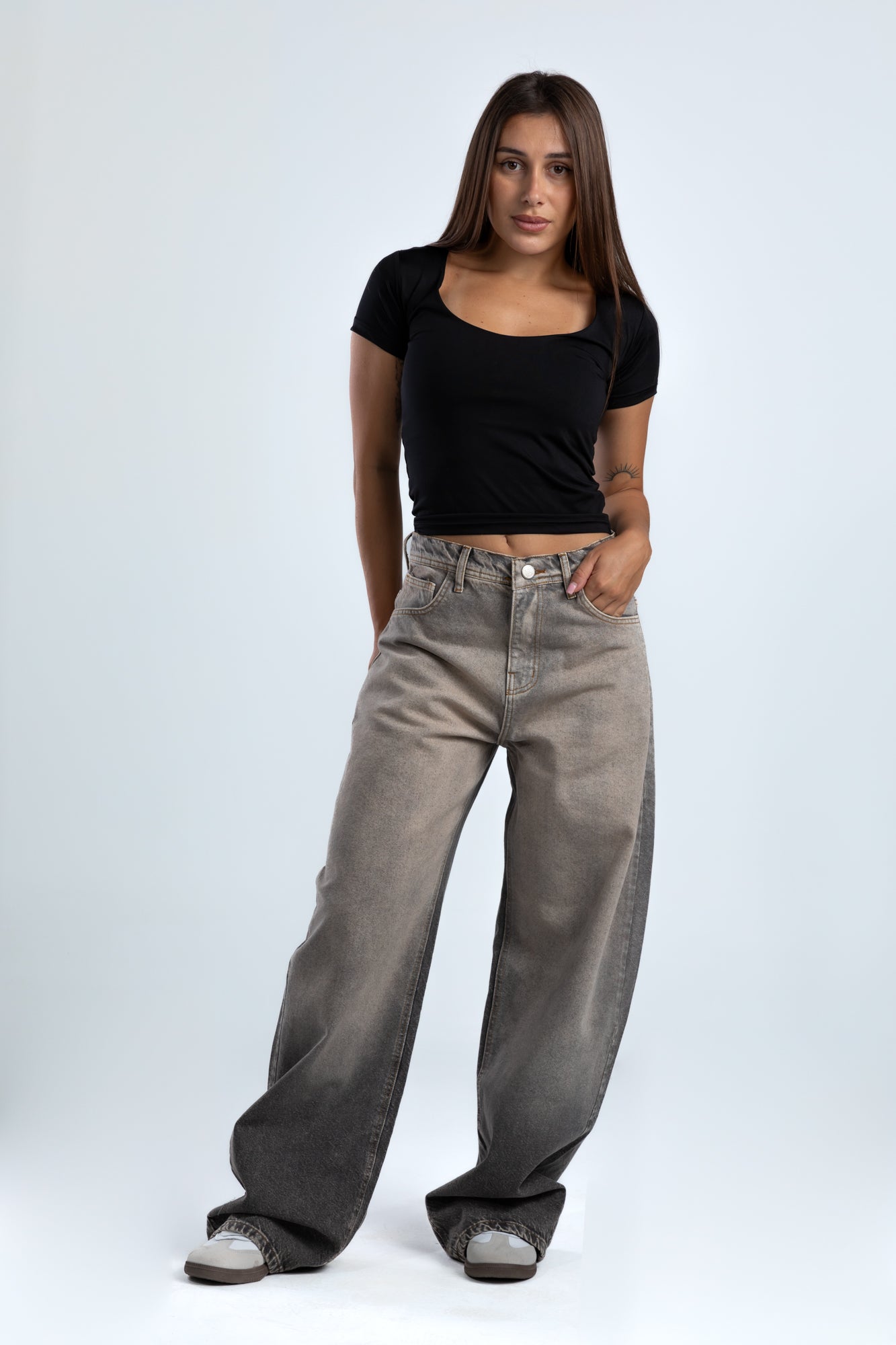 1007-Ash Beige Curve Tapered Jeans