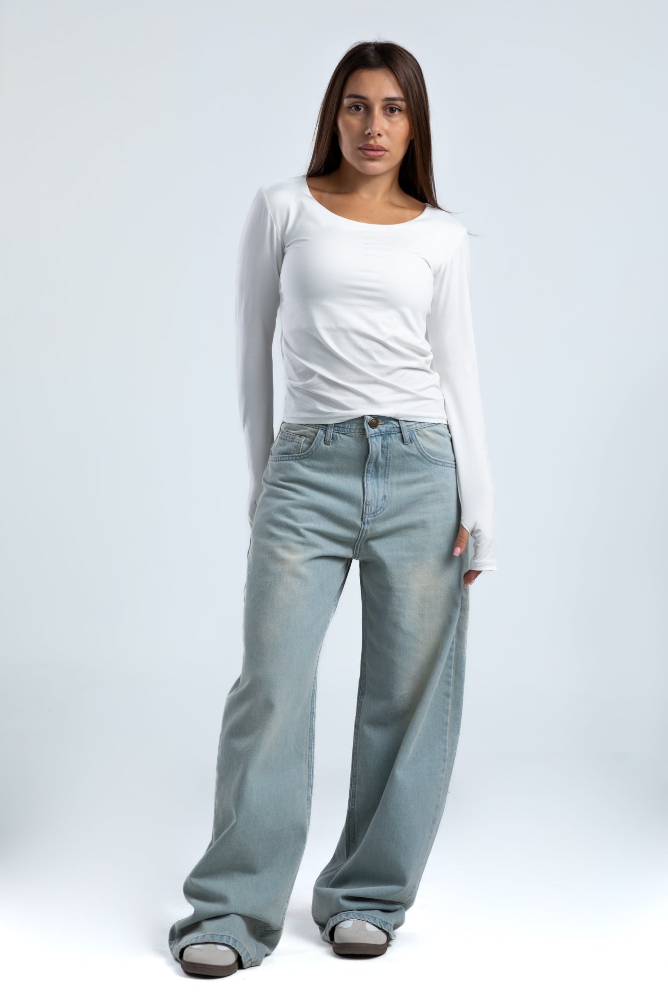 1004-Dusty Blue Curve Tapered Jeans