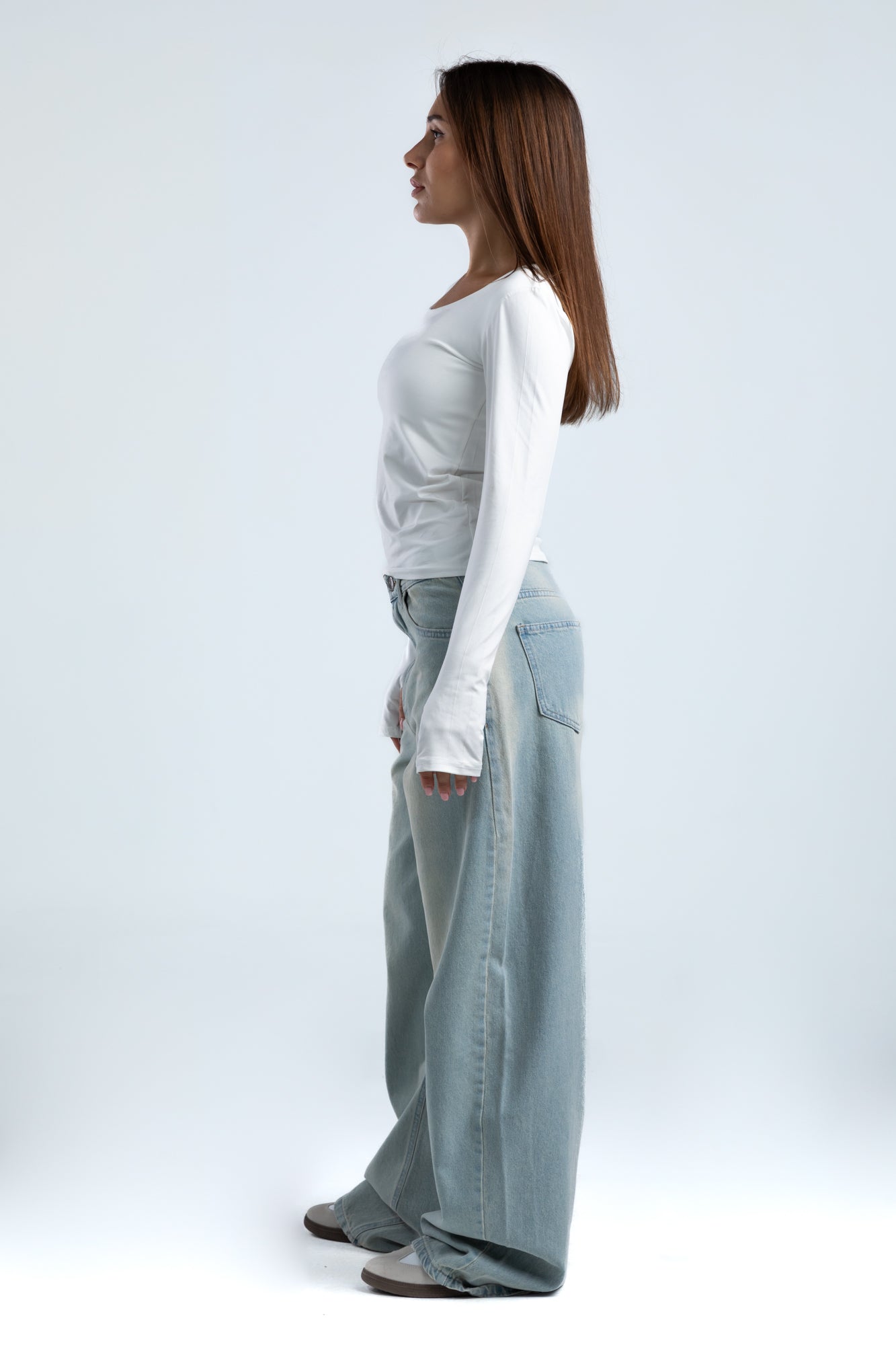 1004-Dusty Blue Curve Tapered Jeans