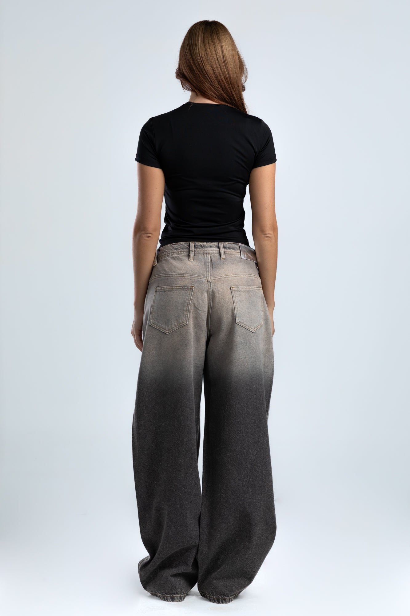 1006-Rhinestone Ash Beige Curve Tapered Jeans