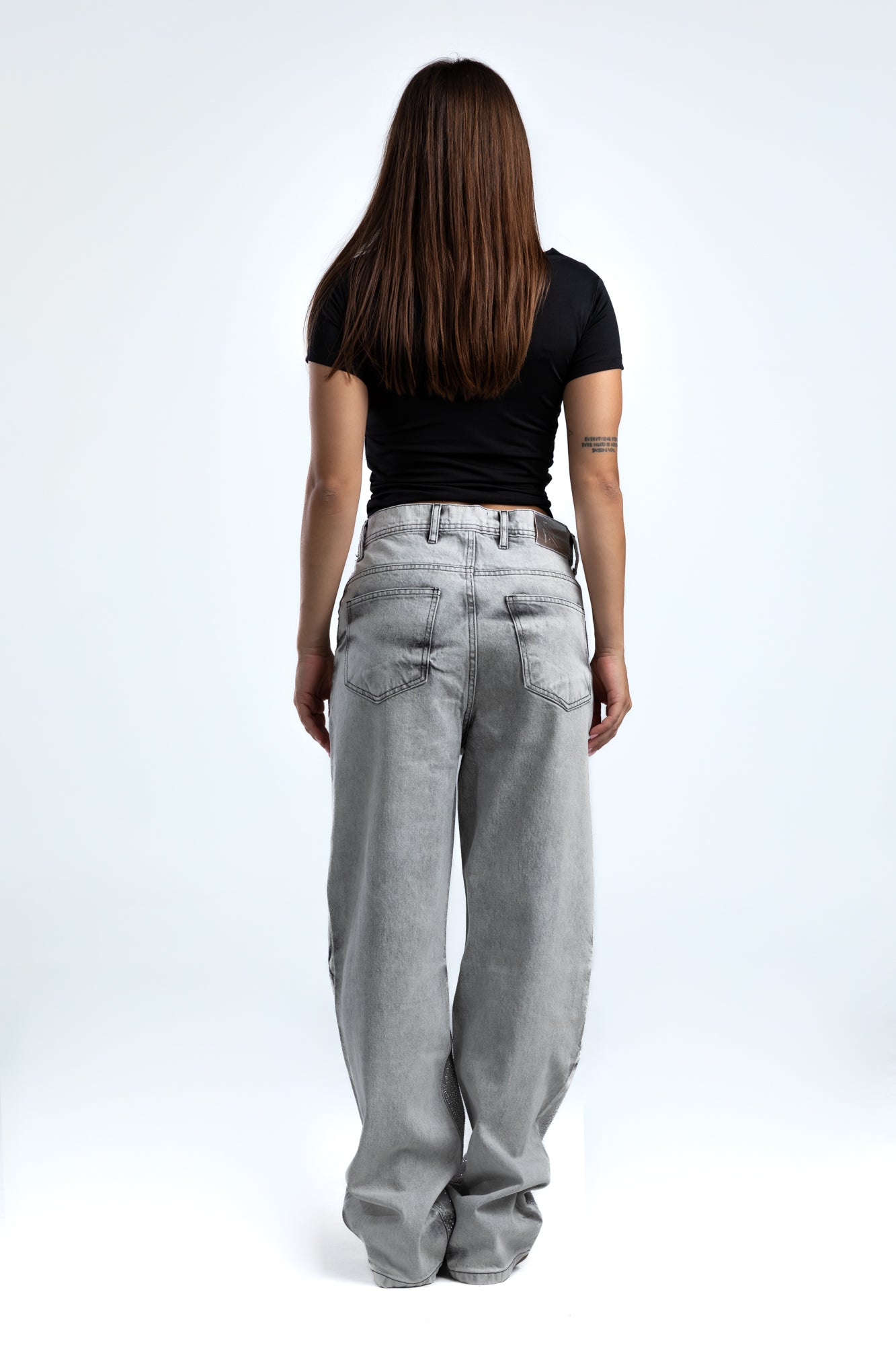 1054-Rhinestone Ice Grey Tack Frost Relaxed Silhouette Jeans