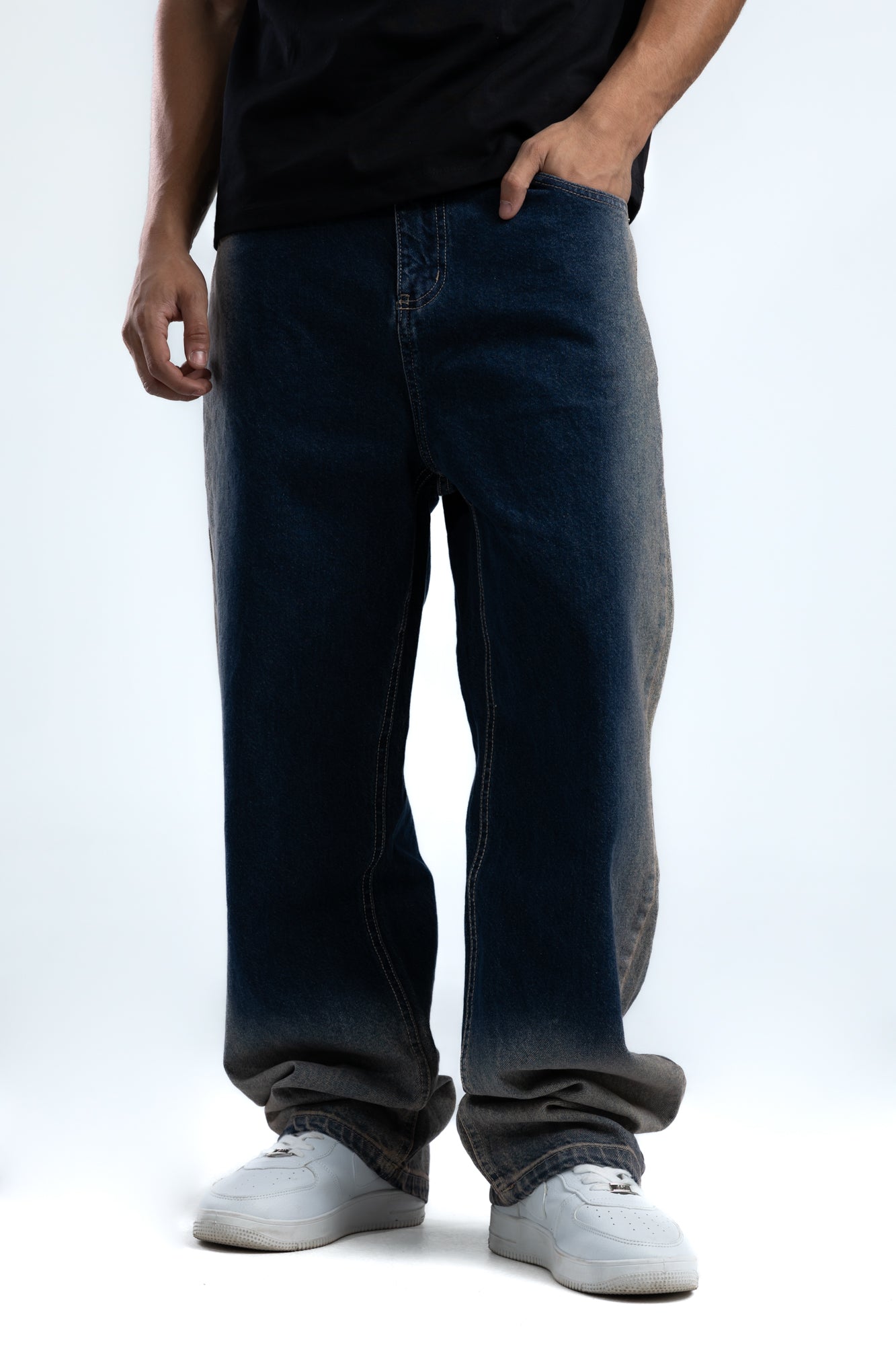 1057-Indigo Side Fade Relaxed Silhouette Jeans