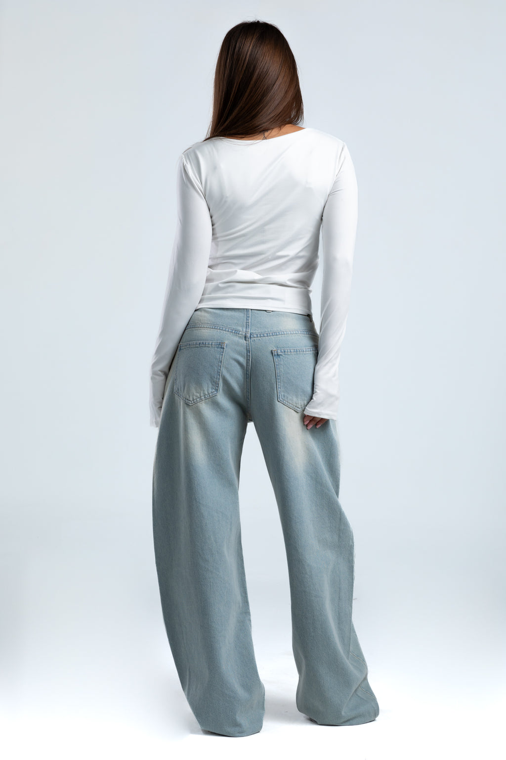 1004-Dusty Blue Curve Tapered Jeans