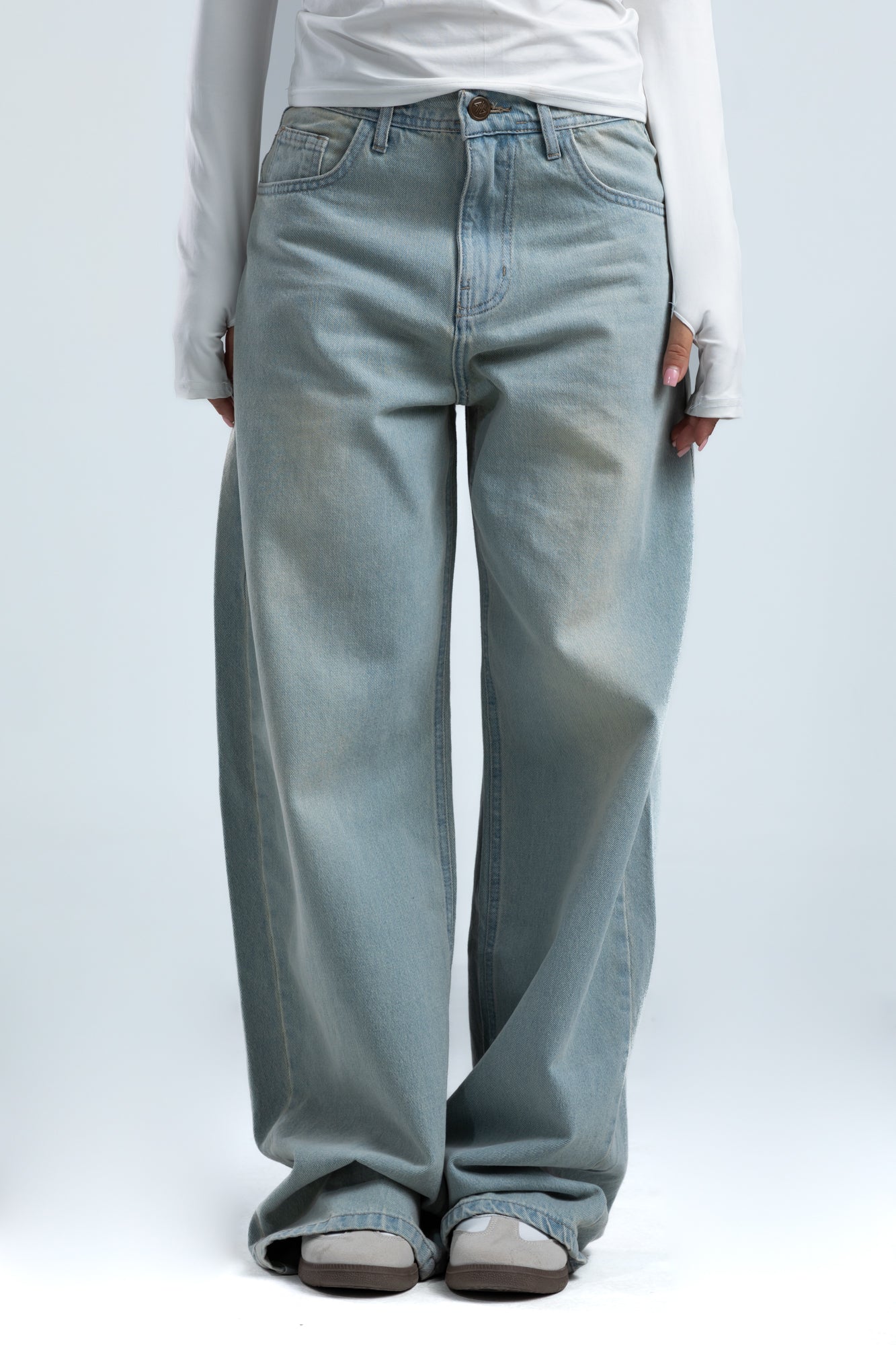 1004-Dusty Blue Curve Tapered Jeans