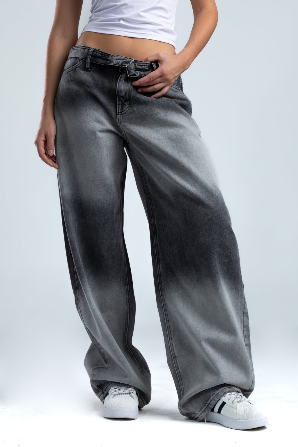 1021-Grey Slay Waist Rewind Tapered Jeans