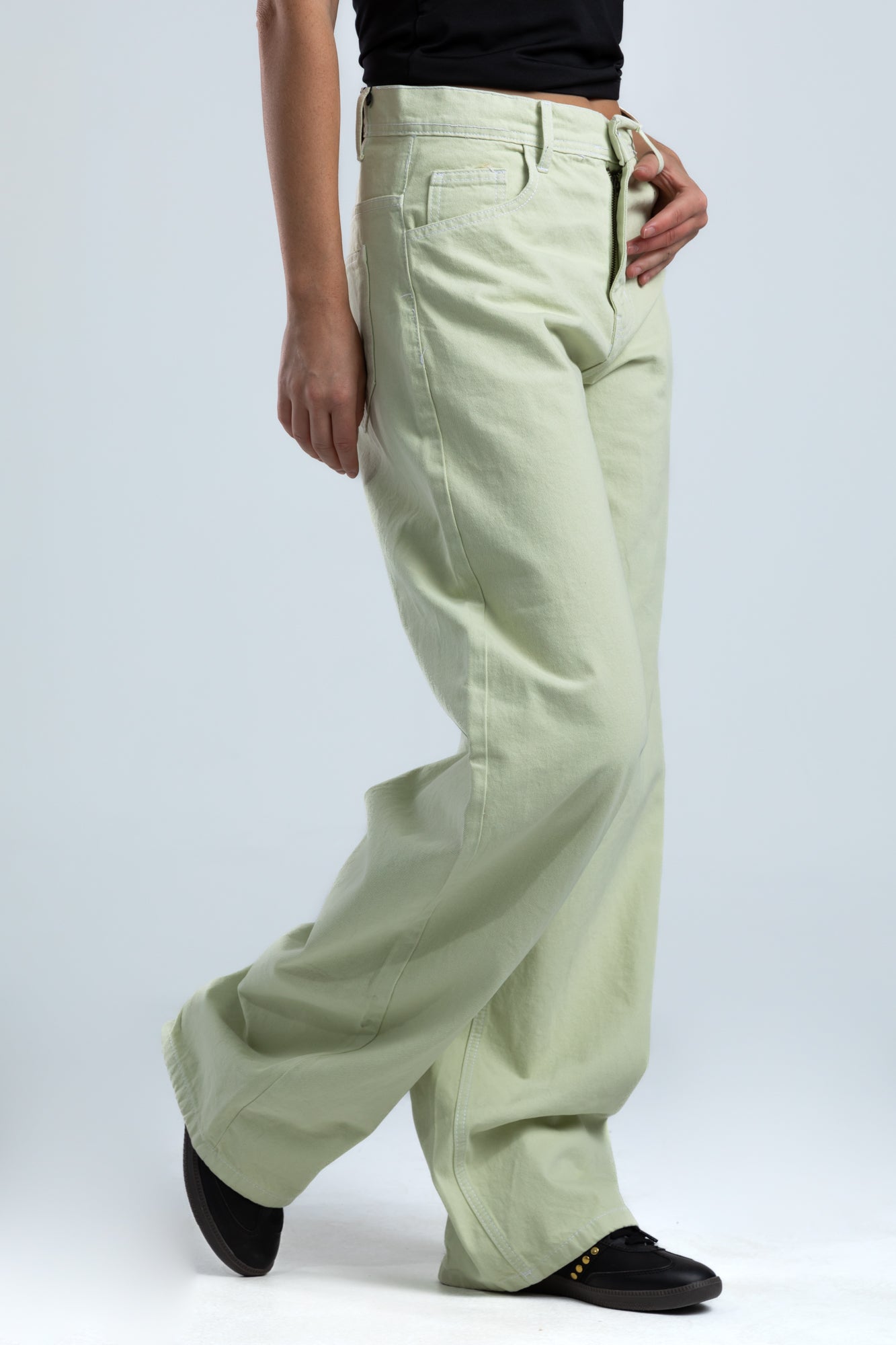 1011-Matcha Mist Curve Tapered Pants