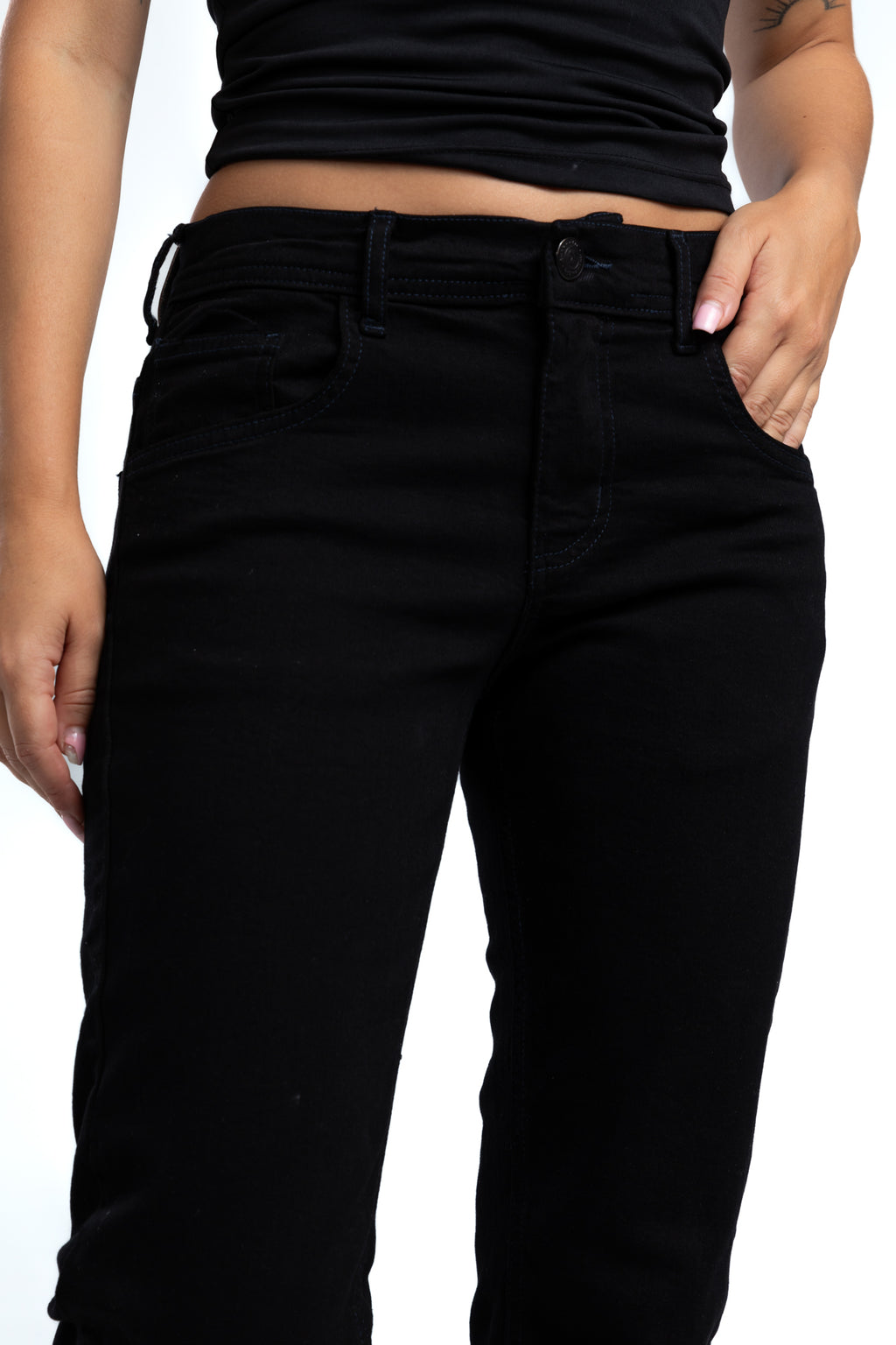 1030-Noir Flare: Navy Thread Edition – Stretch Fit · Lycra Fabric