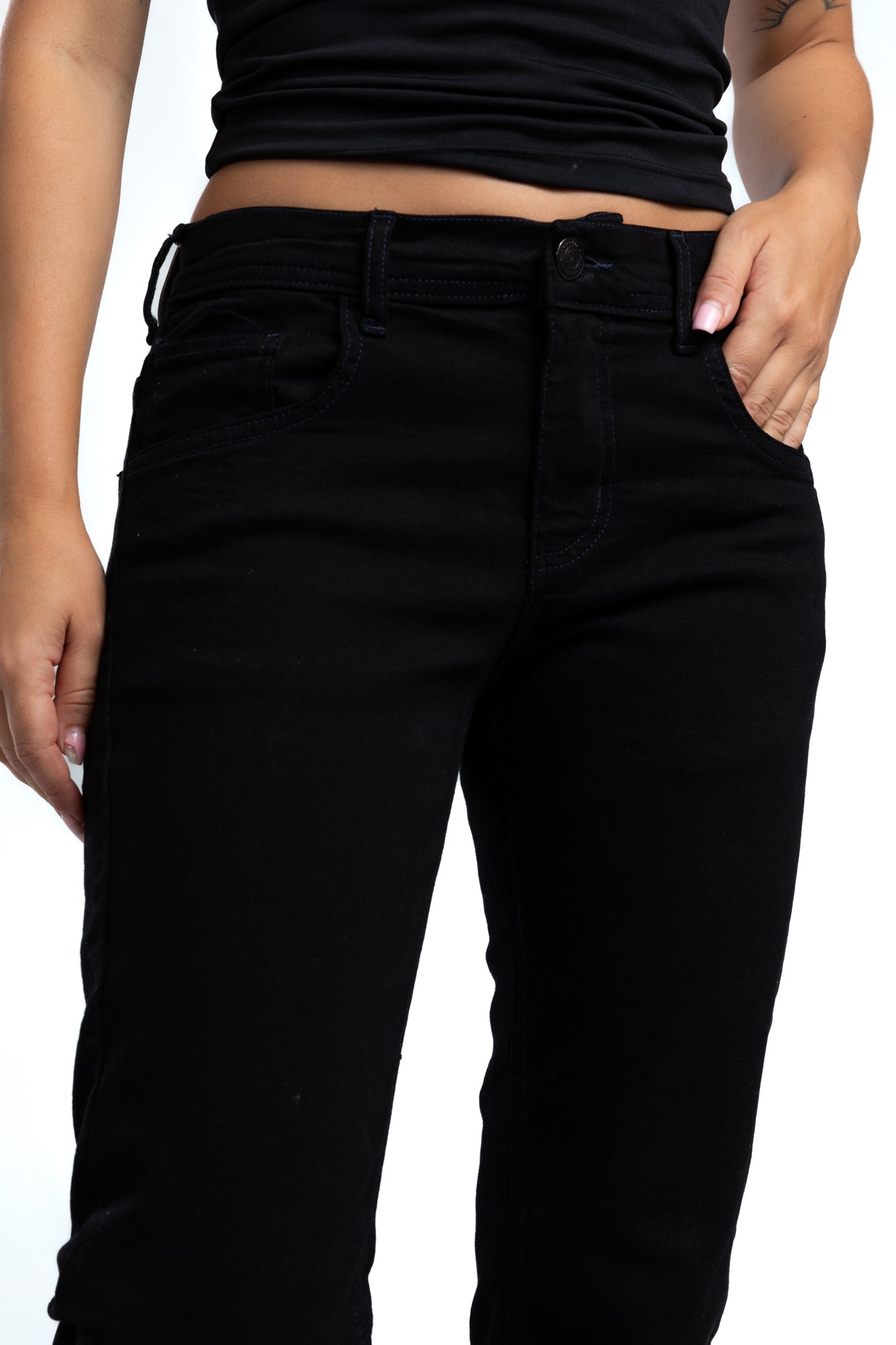 1030-Noir Flare: Navy Thread Edition – Stretch Fit · Lycra Fabric