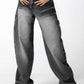 High-Waisted Balloon-cut Contrast Denim Jeans in Grey