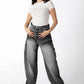 High-Waisted Balloon-cut Contrast Denim Jeans in Grey