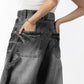 High-Waisted Balloon-cut Contrast Denim Jeans in Grey