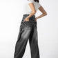 High-Waisted Balloon-cut Contrast Denim Jeans in Grey