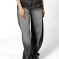 High-Waisted Balloon-cut Contrast Denim Jeans in Grey