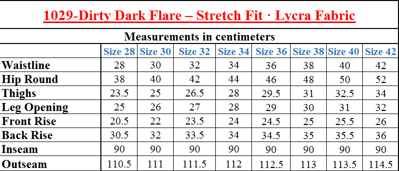 1029-Dirty Dark Flare – Stretch Fit · Lycra Fabric