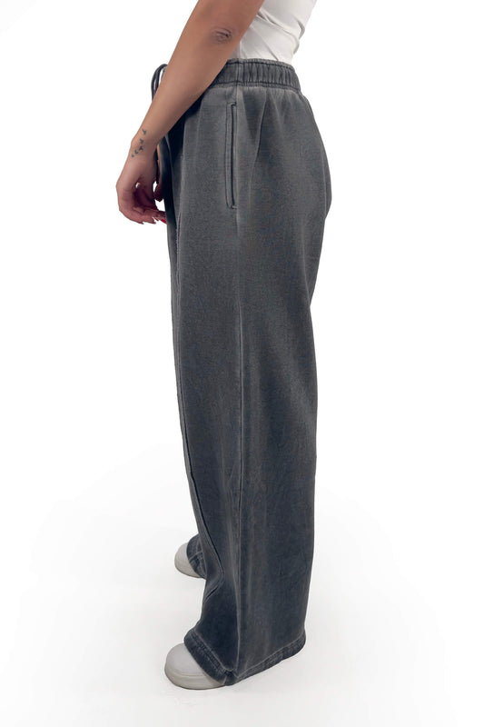 Charcoal Grey Melton Wide-Leg Pants