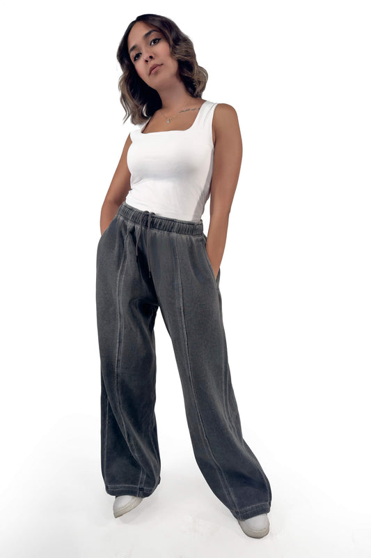 Charcoal Grey Melton Wide-Leg Pants