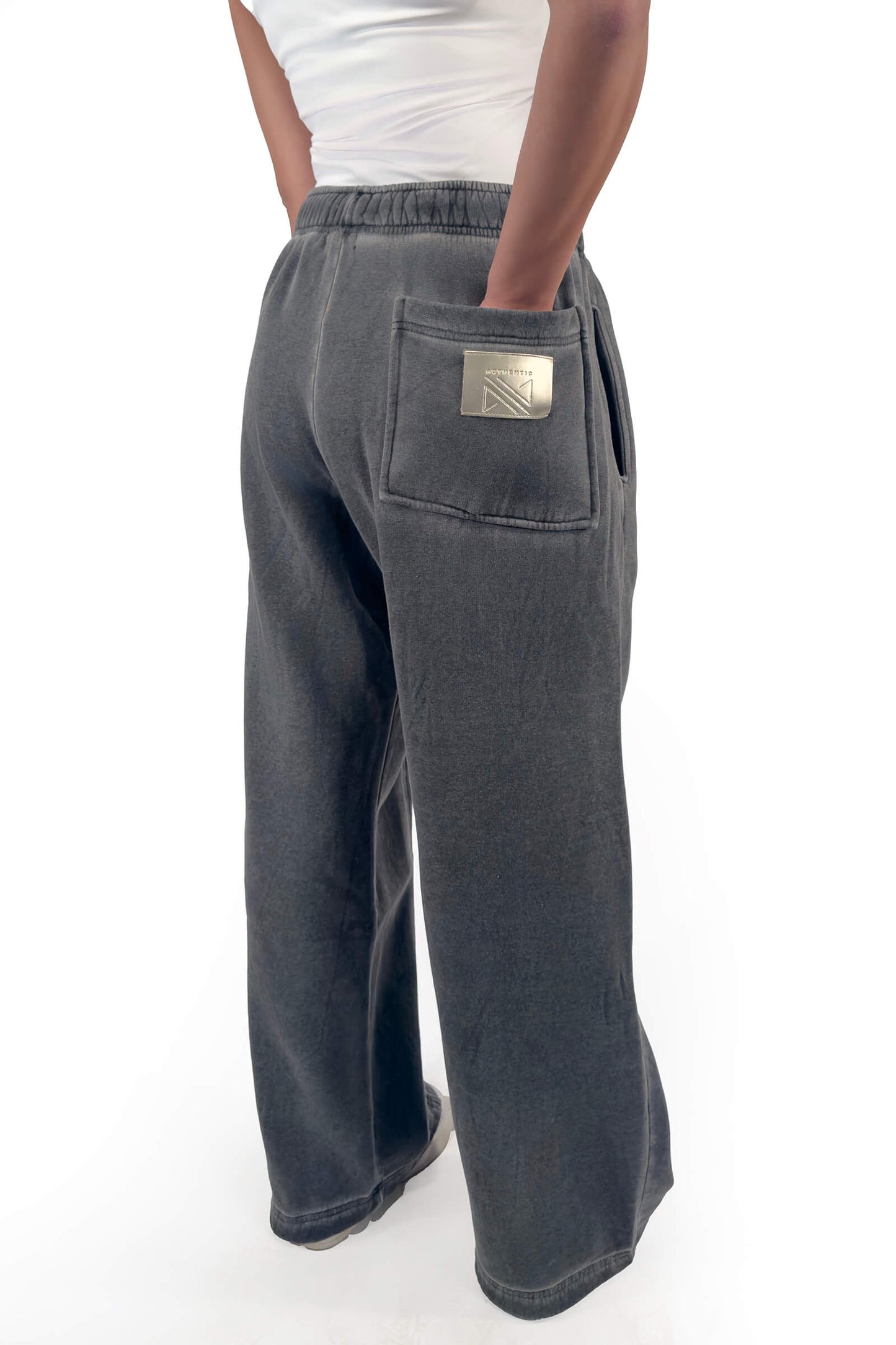 Charcoal Grey Melton Wide-Leg Pants