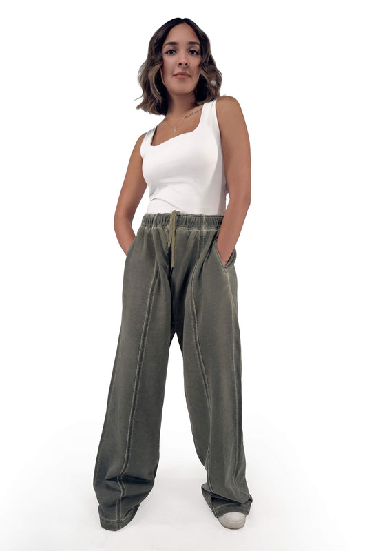 Olive Melton Relaxed Fit Pants