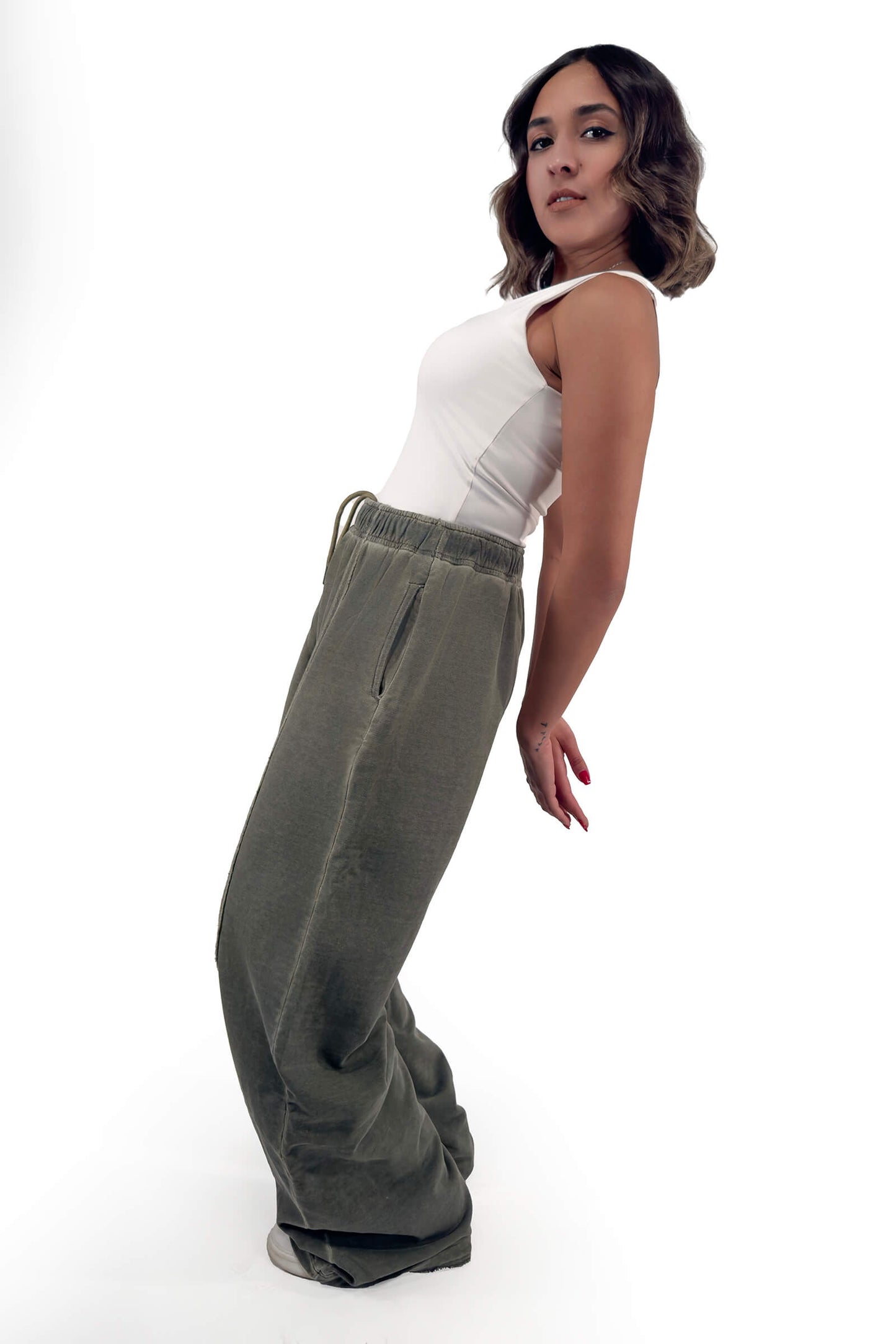 Olive Melton Relaxed Fit Pants