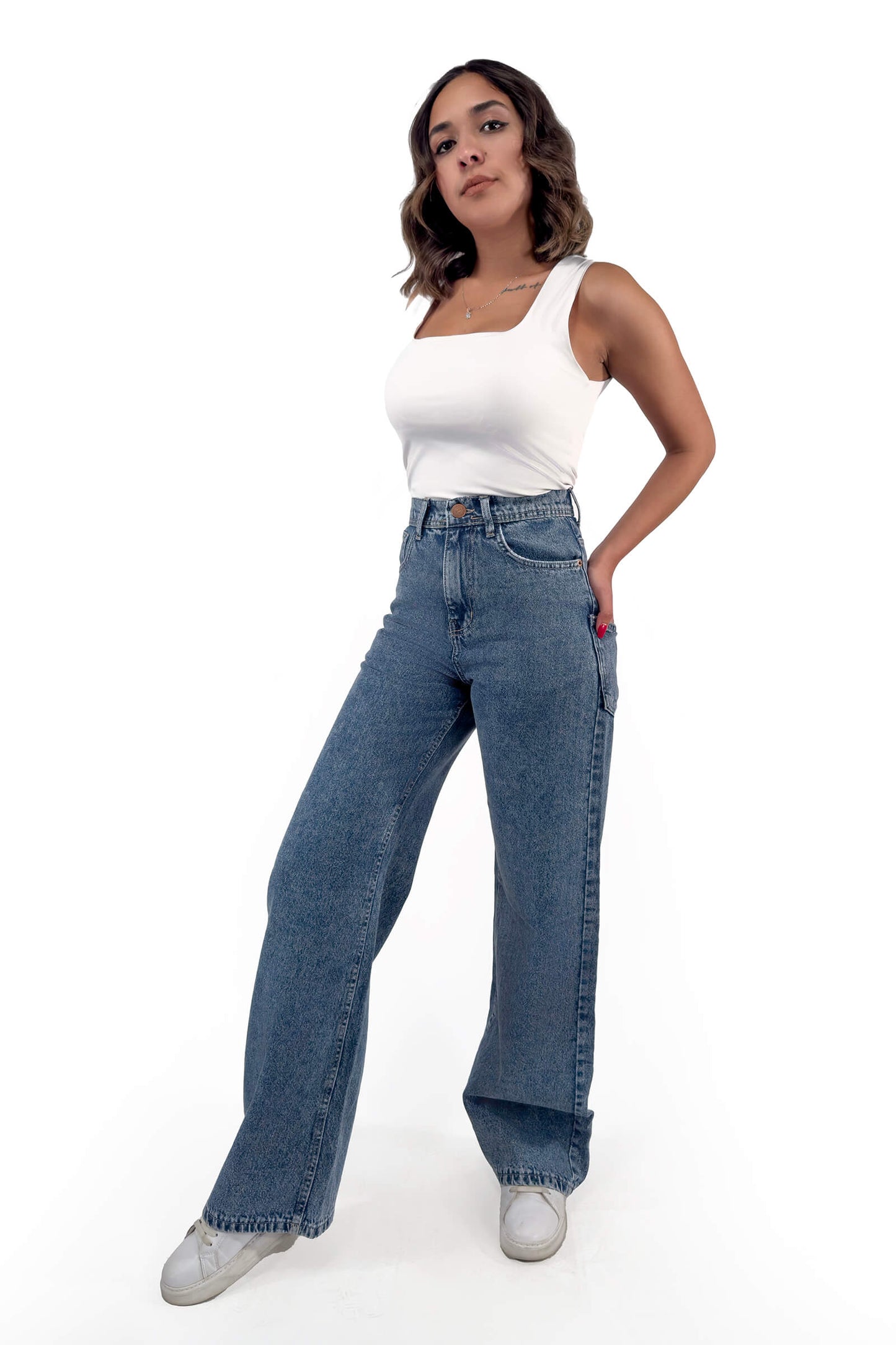 High-Waisted Removed Attached Pocket Vintage Blue Jeans