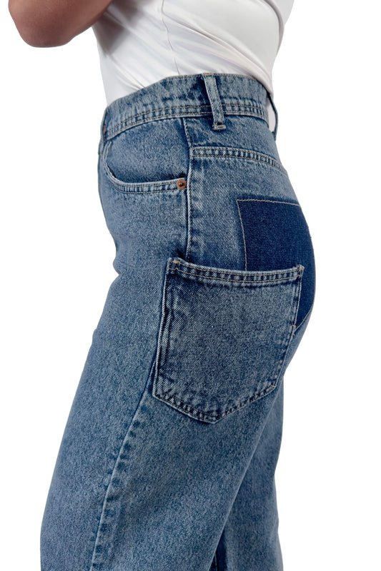 High-Waisted Removed Attached Pocket Vintage Blue Jeans