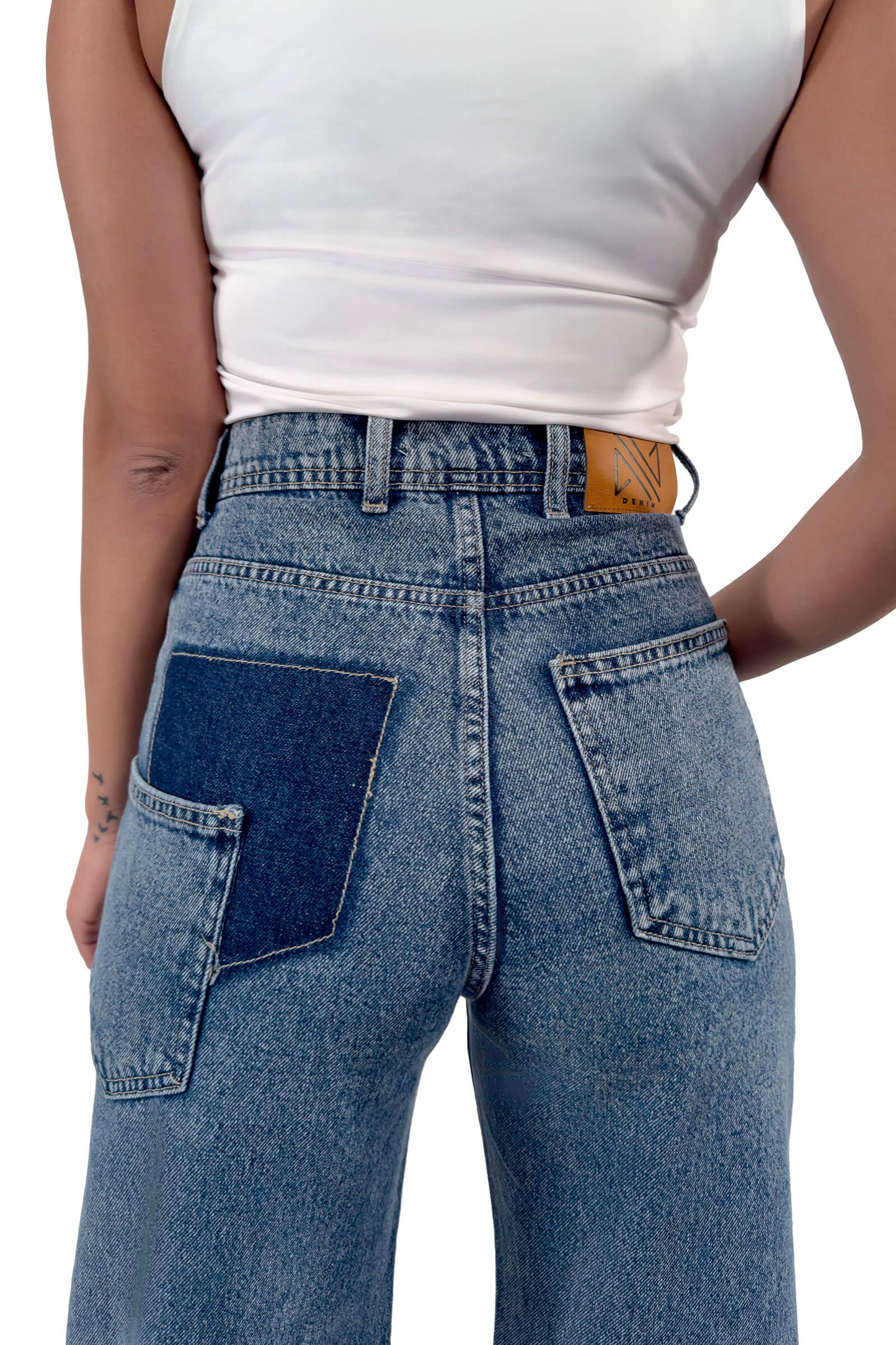 High-Waisted Removed Attached Pocket Vintage Blue Jeans