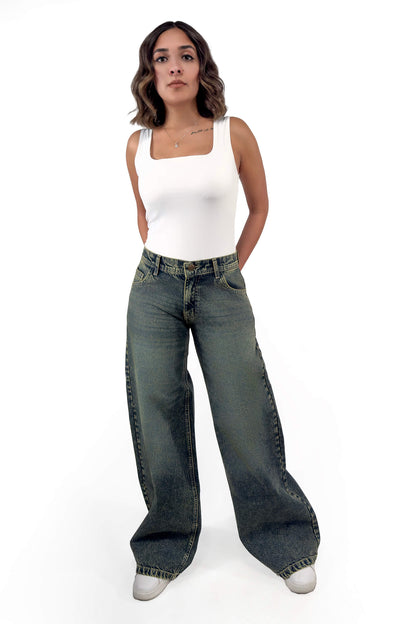 Vintage Olive Isabella Wide-Leg Jeans