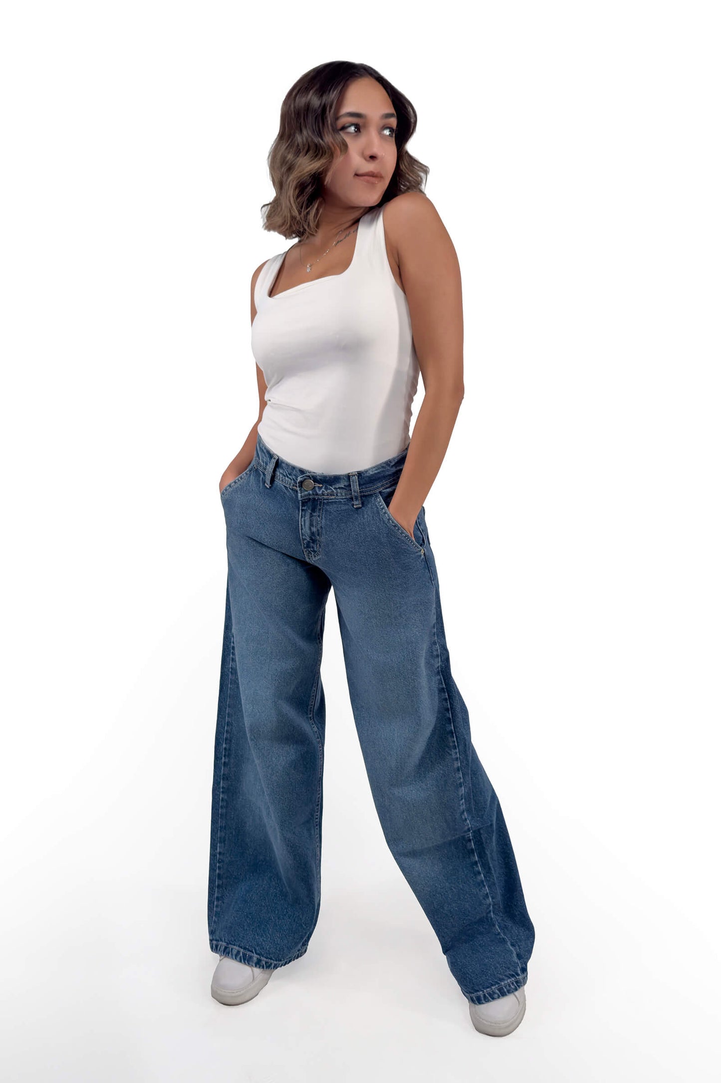 Classic Indigo Ava Cargo Low Waist Long Pocket Jeans