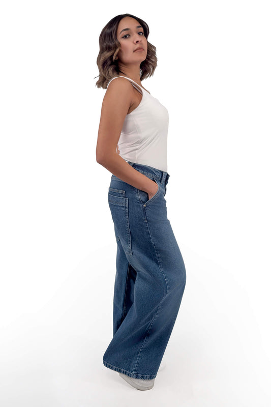 Classic Indigo Ava Cargo Low Waist Long Pocket Jeans