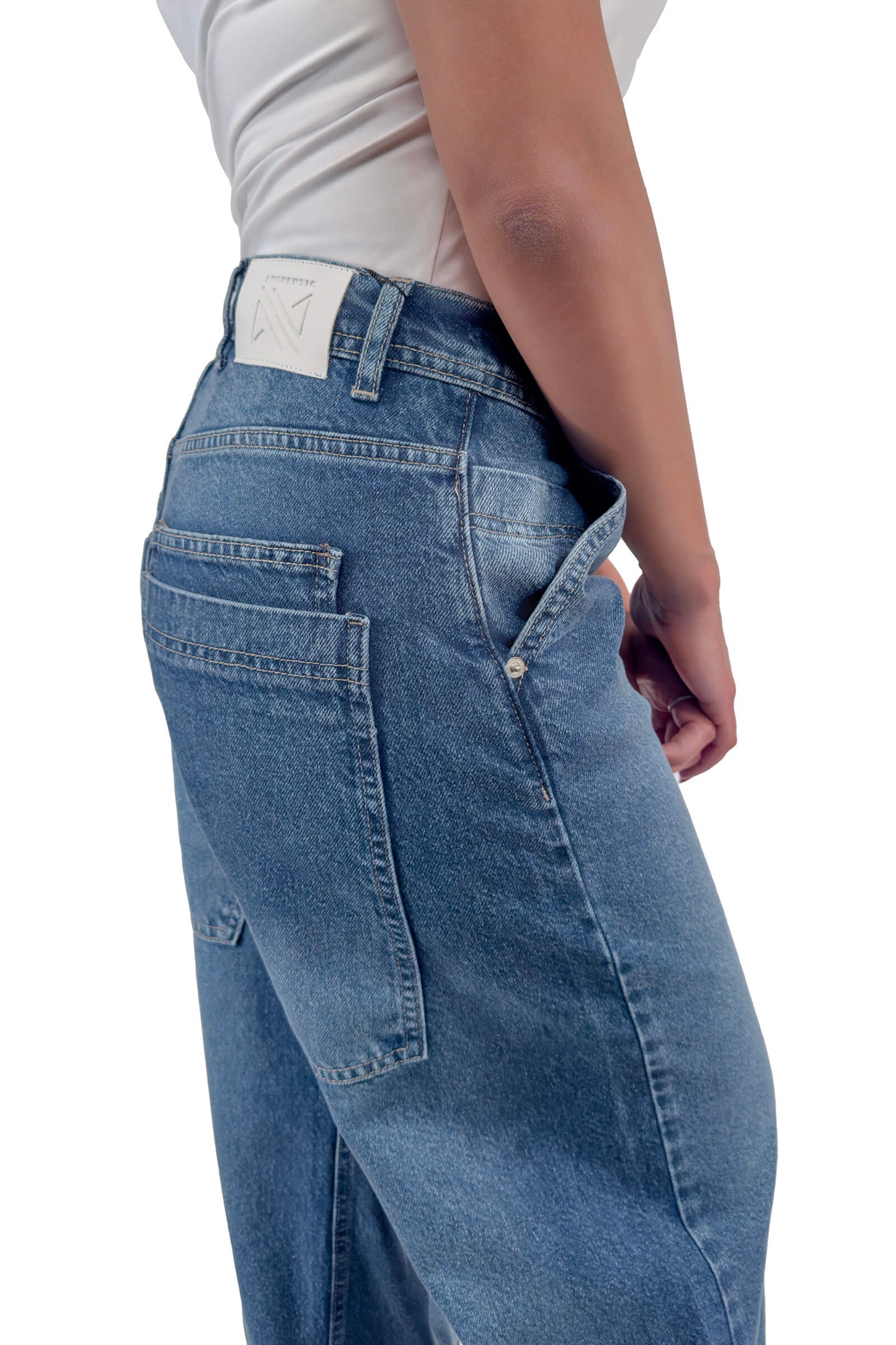 Classic Indigo Ava Cargo Low Waist Long Pocket Jeans