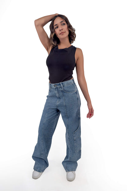 Vintage Blue Mia Cargo Utility Wide-Leg Jeans