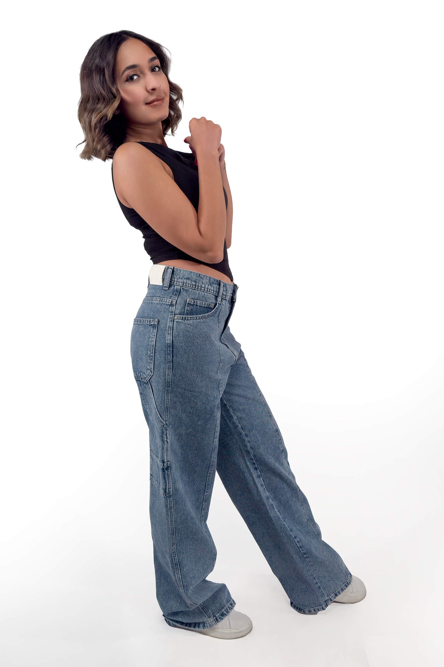 Vintage Blue Mia Cargo Utility Wide-Leg Jeans