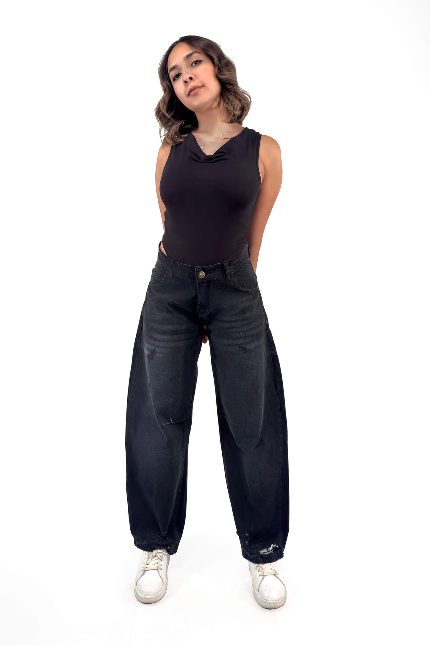 Midnight Black Jade Low Waist Cropped Balloon Jeans