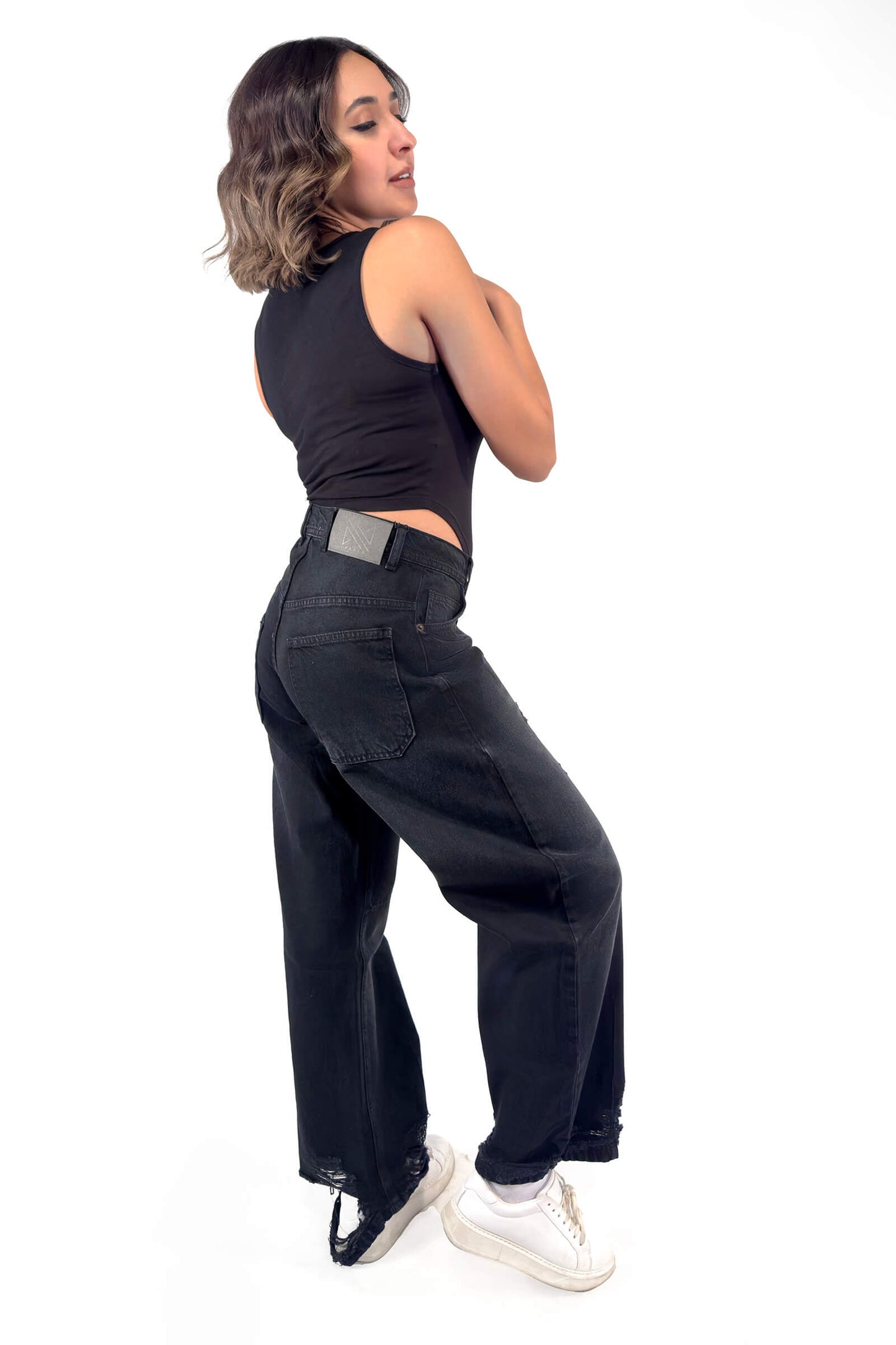 Midnight Black Jade Low Waist Cropped Balloon Jeans