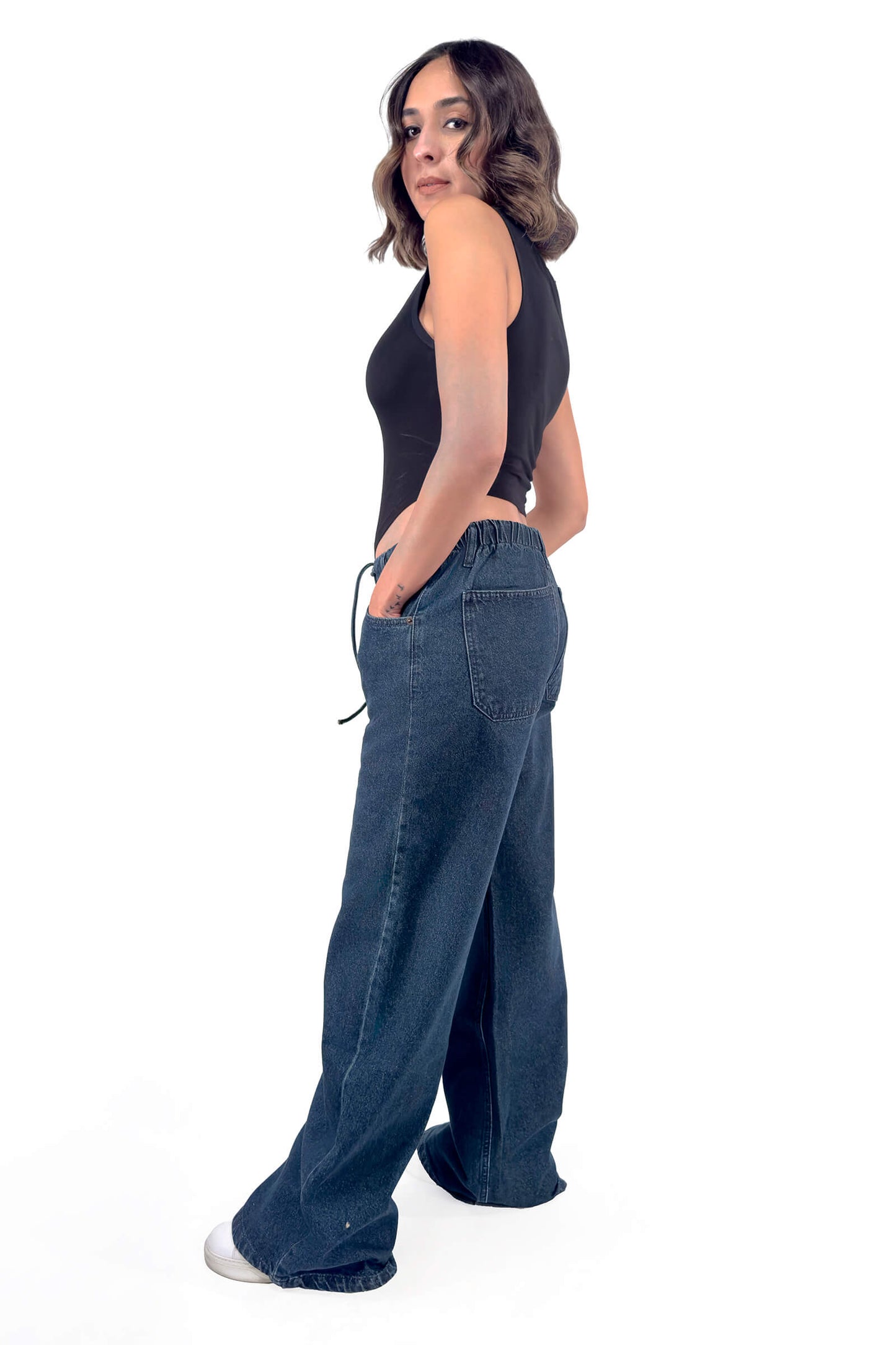 Indigo Stella Drawstring No Waistband Low Waist Wide-Leg Jeans