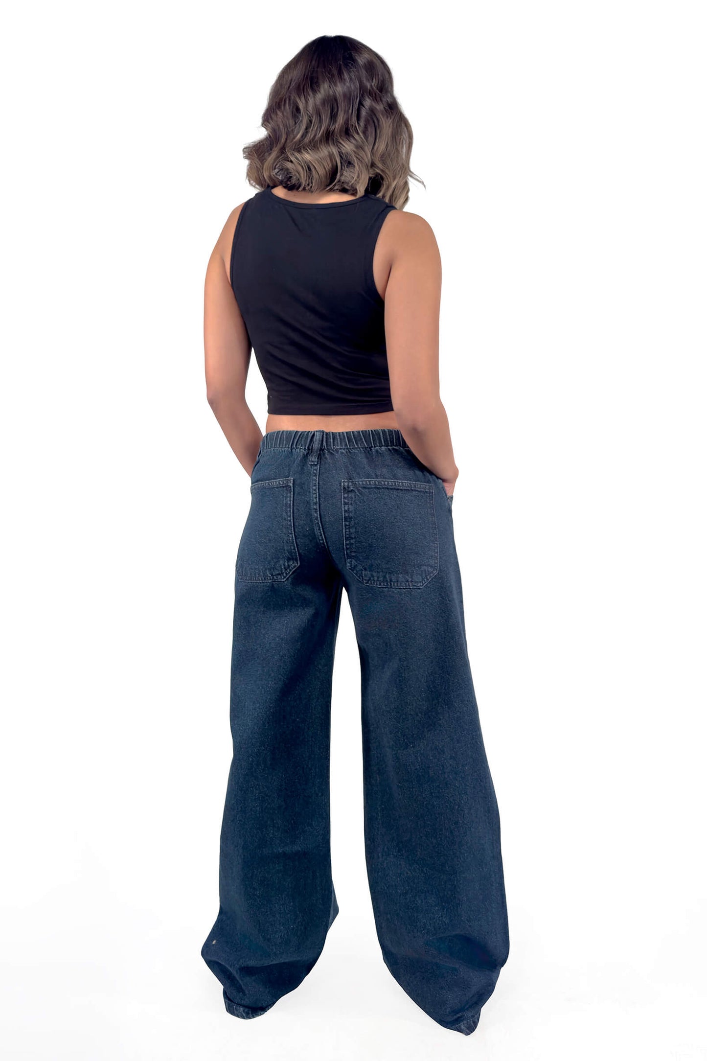 Indigo Stella Drawstring No Waistband Low Waist Wide-Leg Jeans