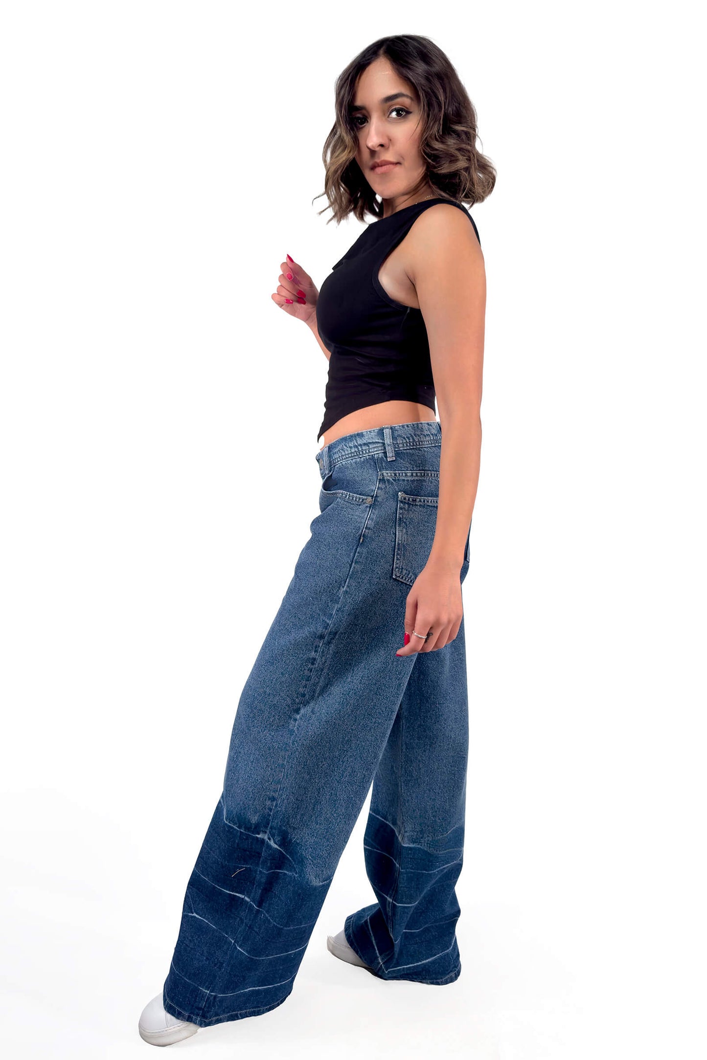 Ocean Blue Low Waist Tie-Dye Wide-Leg Jeans