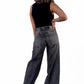 Charcoal Stone Wash Low Waist Wide-Leg Jeans