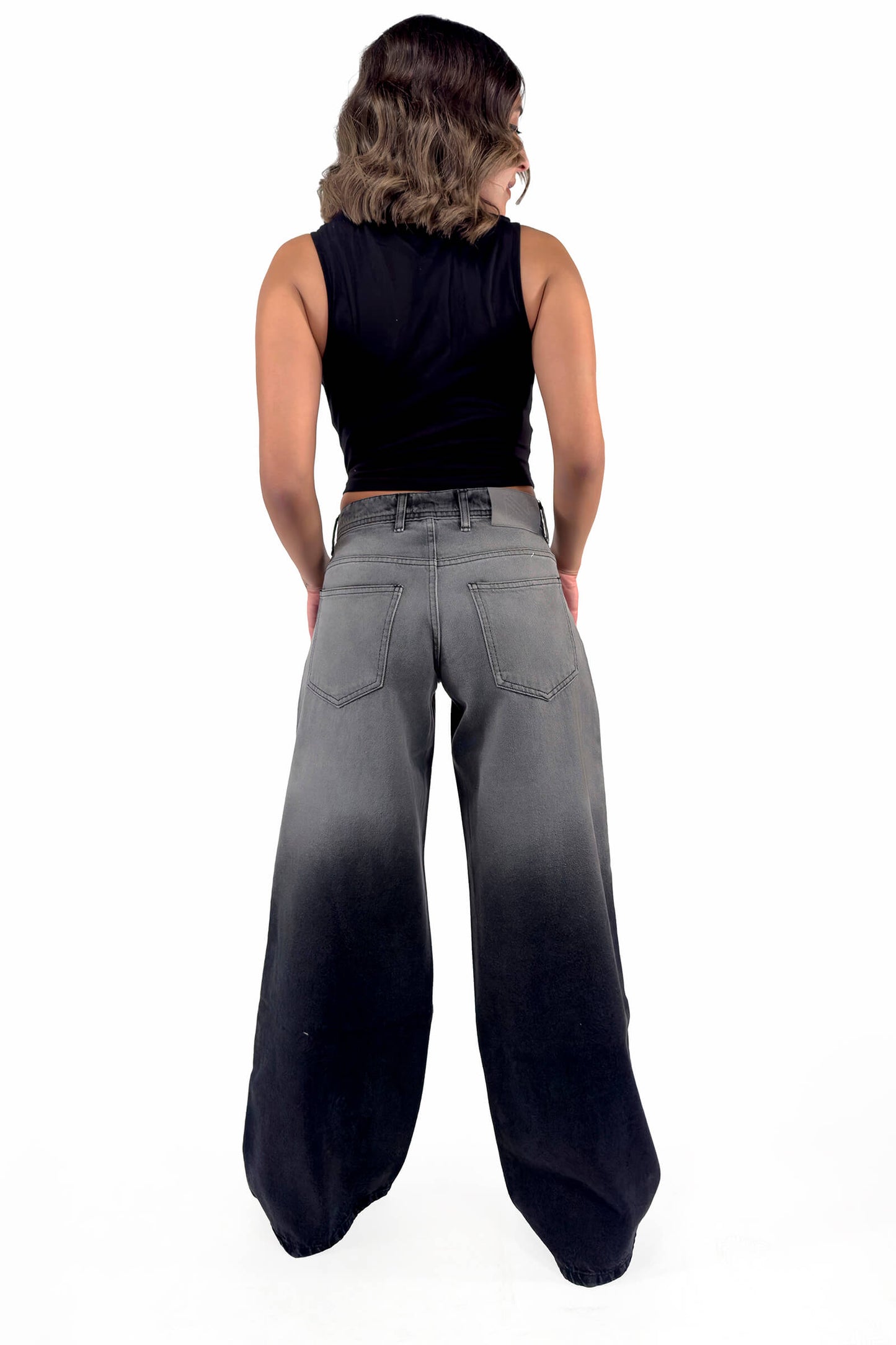 Charcoal Mist Low Waist Gradient-Effect Jeans